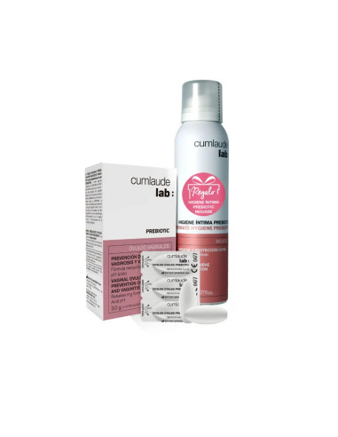 CUMLAUDE PREBIOTIC 10 OVULOS VAGINALES+ SPRAYHIGIENE INTIMA PREBIOTIC 150ML(REGALO)