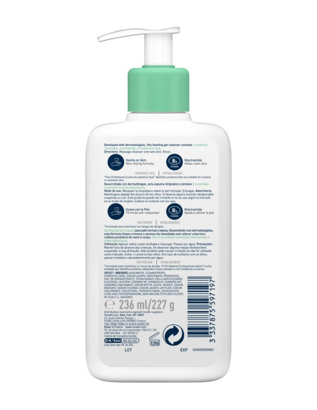 CERAVE GEL LIMPIADOR ESPUMOSO  1 ENVASE 236 ML